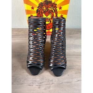 Jeffrey‎ Campbell Prouce-2 Black Leather Peep Toe Heel Sandal Women's Size 7 New